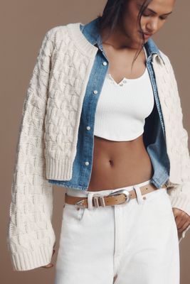 By Anthropologie Crop Cable-Knit Cardigan Sweater