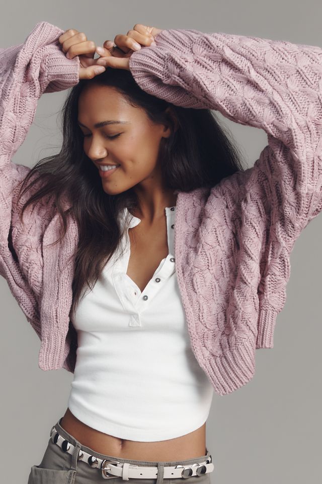 By Anthropologie Crop Cable-Knit Cardigan Sweater