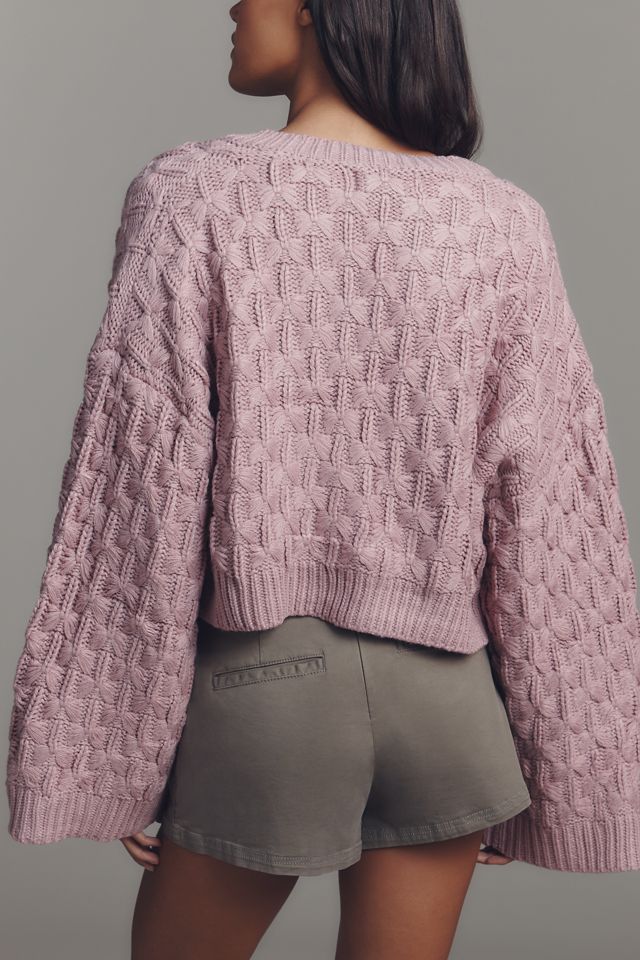 By Anthropologie Crop Cable-Knit Cardigan Sweater