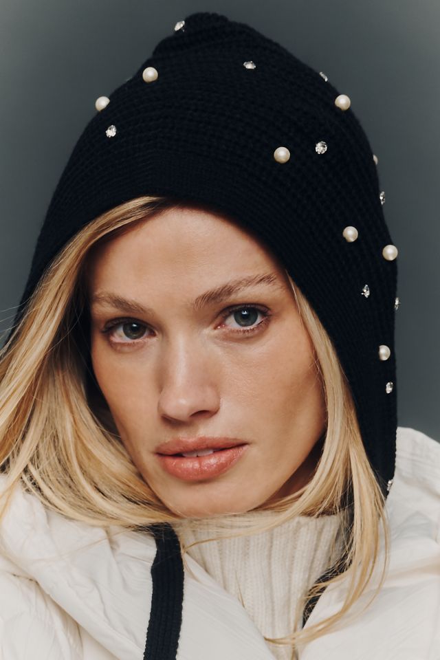 Flat White Rhinestone Embellished Knit Bonnet #2