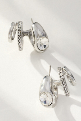 By Anthropologie Huggie Hoop Crawler Earrings In Silver