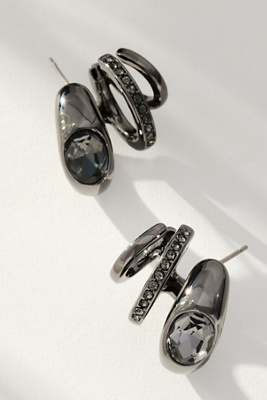 By Anthropologie Huggie Hoop Crawler Earrings In Silver