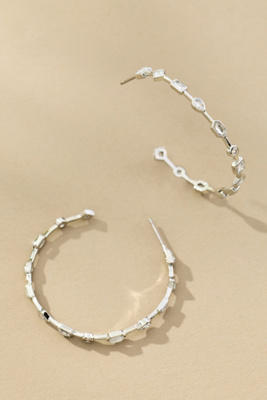 By Anthropologie Delicate Crystal Hoop Post Earrings In Silver