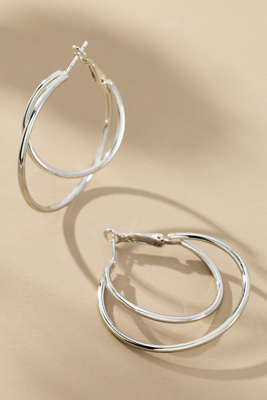 By Anthropologie Double-layer Hoop Earrings In Silver