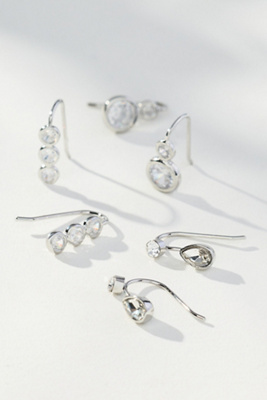 By Anthropologie Crystal Threader Earrings, Set Of 3 In Silver