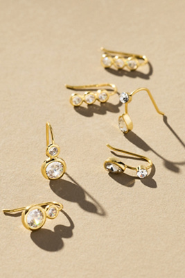By Anthropologie Crystal Threader Earrings, Set Of 3 In Gold