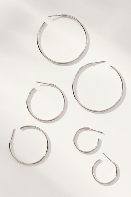 By Anthropologie Classic Hoop Earrings, Set Of 3 In Silver