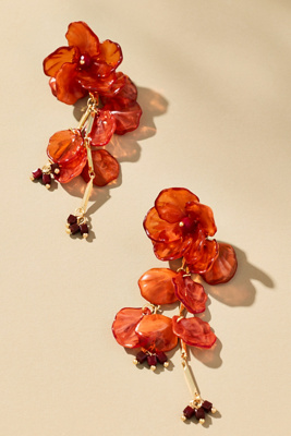 By Anthropologie Floral Drop Earrings In Red