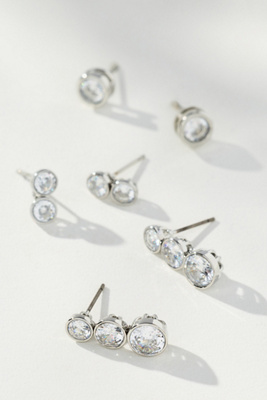 By Anthropologie Crystal Drop Earrings, Set Of 3 In Silver