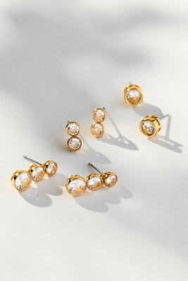 By Anthropologie Crystal Drop Earrings, Set Of 3 In Gold