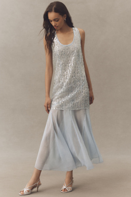 Endless Rose Sleeveless Sequin Chiffon Maxi Dress In Blue