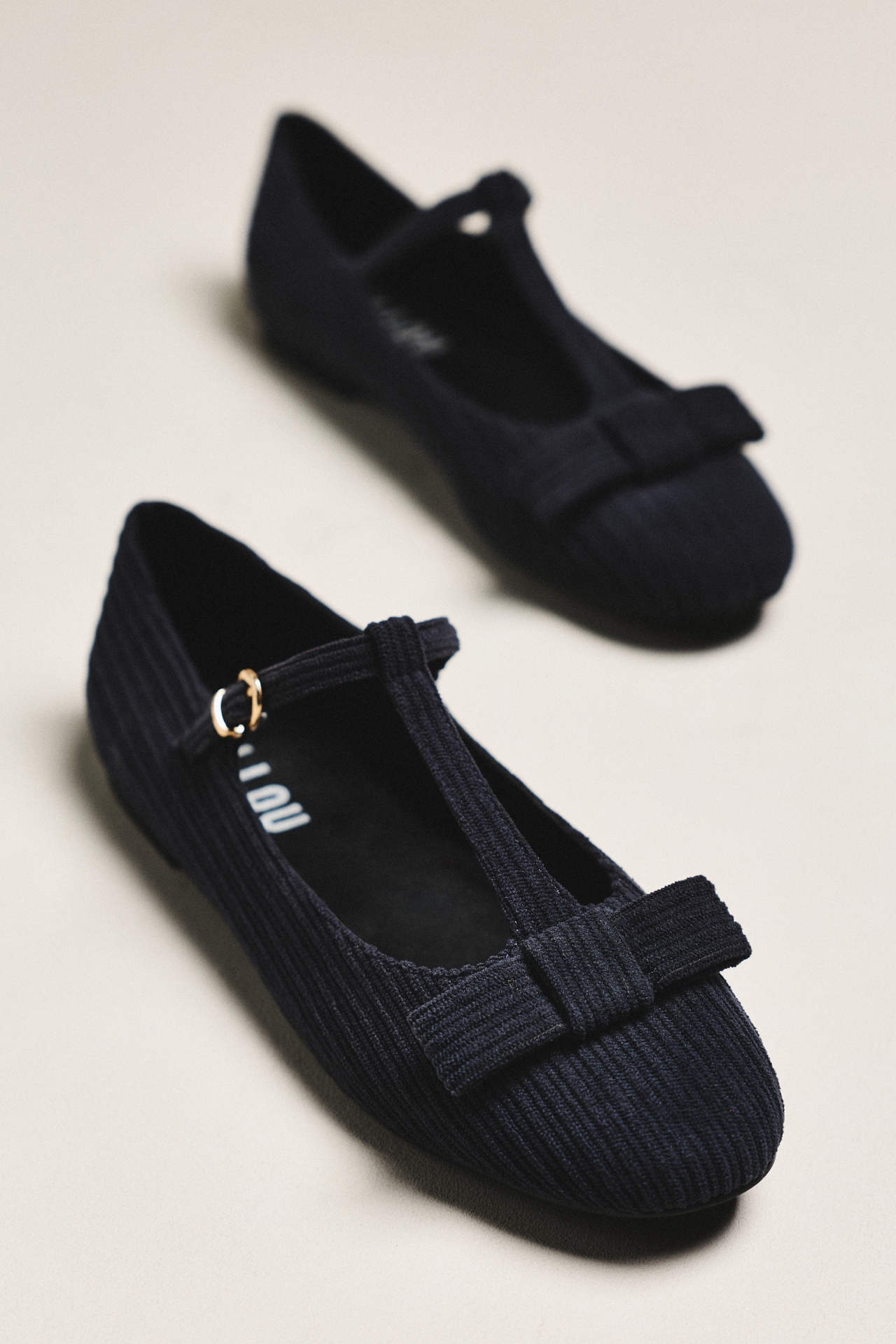 Bibi Lou Corduroy Bow T-Strap Flats