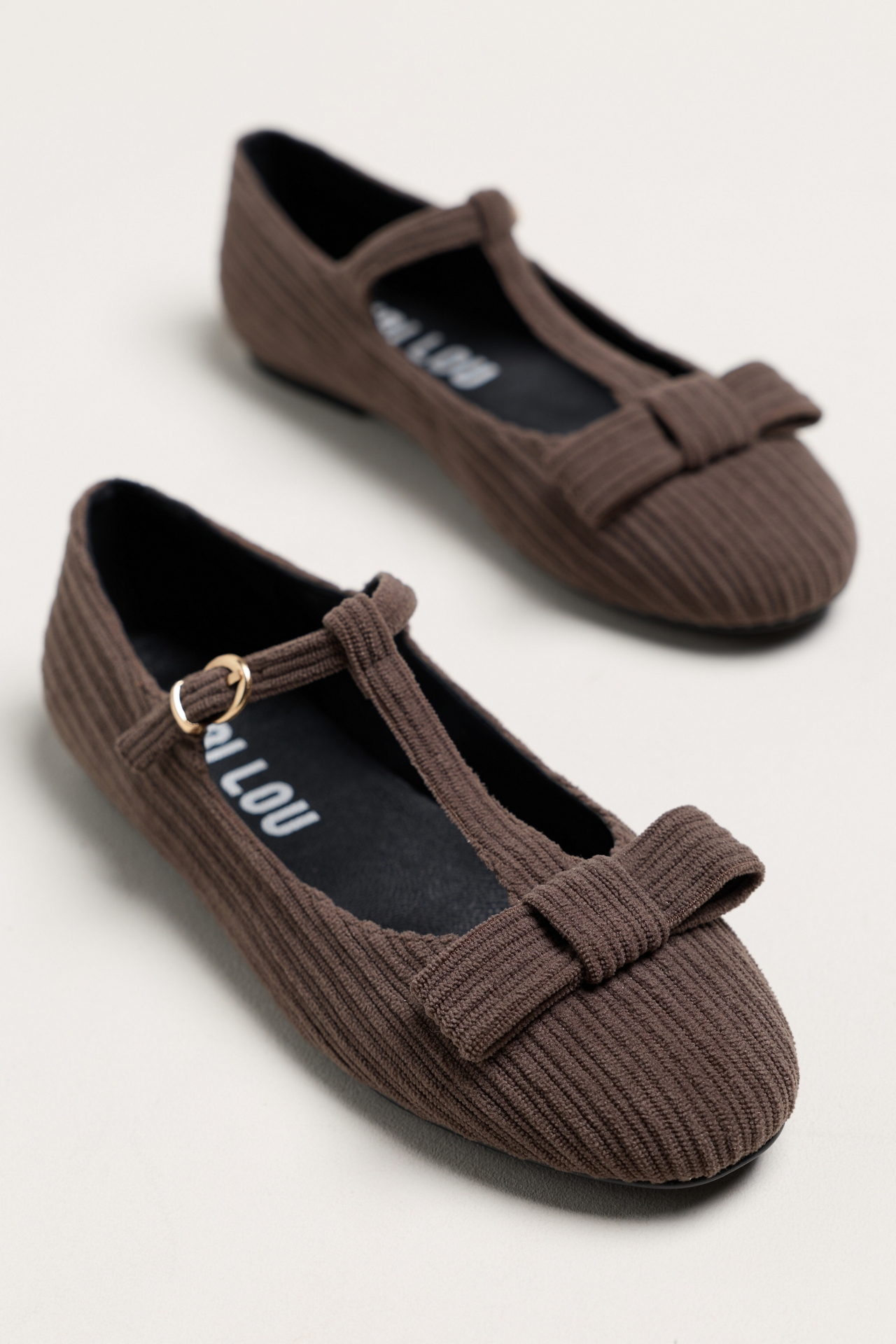Bibi Lou Corduroy Bow T-Strap Flats