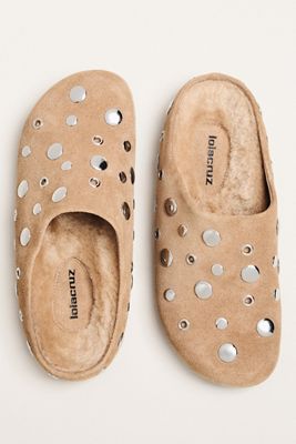 Lola Cruz Studded Sherpa Fleece Slippers