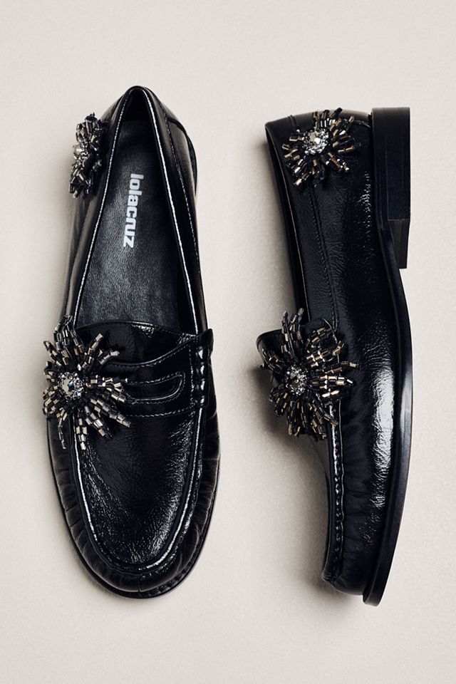 Lola Cruz Beaded Flower Loafers #1