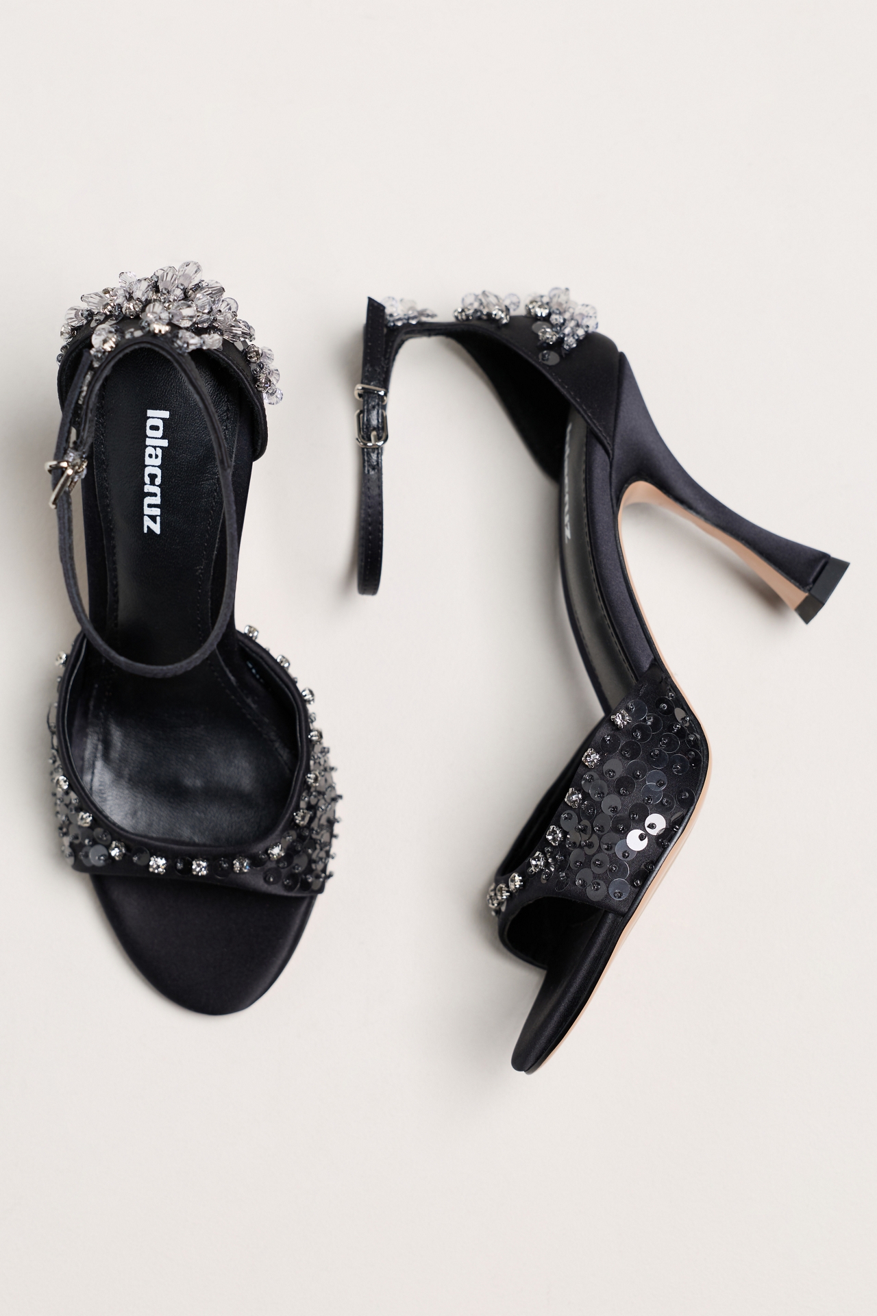 Lola Cruz Sequin Ankle Strap Heels