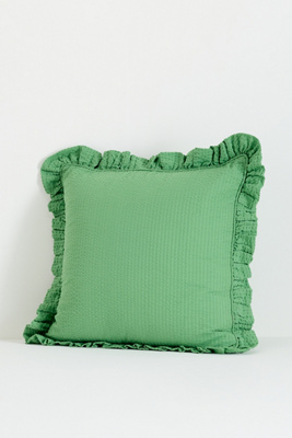 Anthropologie Bridget Cotton Yarn-dyed Seersucker Ruffle Cushion In Green