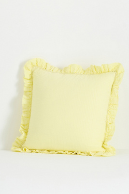 Anthropologie Bridget Cotton Yarn-dyed Seersucker Ruffle Cushion In Yellow