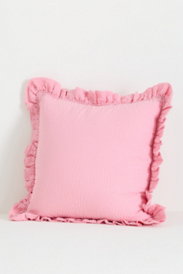 Anthropologie Bridget Cotton Yarn-dyed Seersucker Ruffle Cushion In Pink