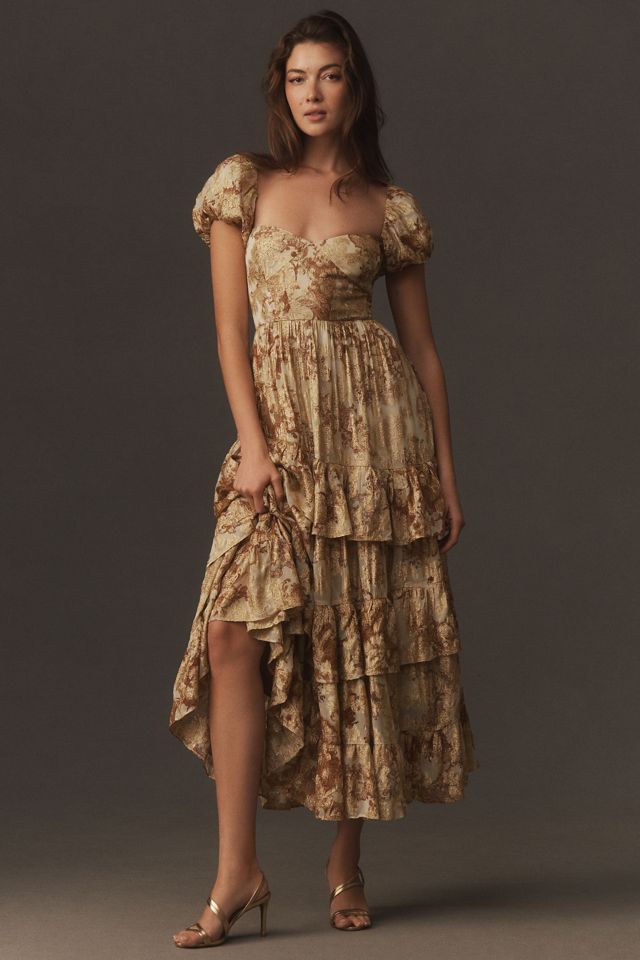 BHLDN Lurex Printed Tiered Puff-Sleeve Dress #2