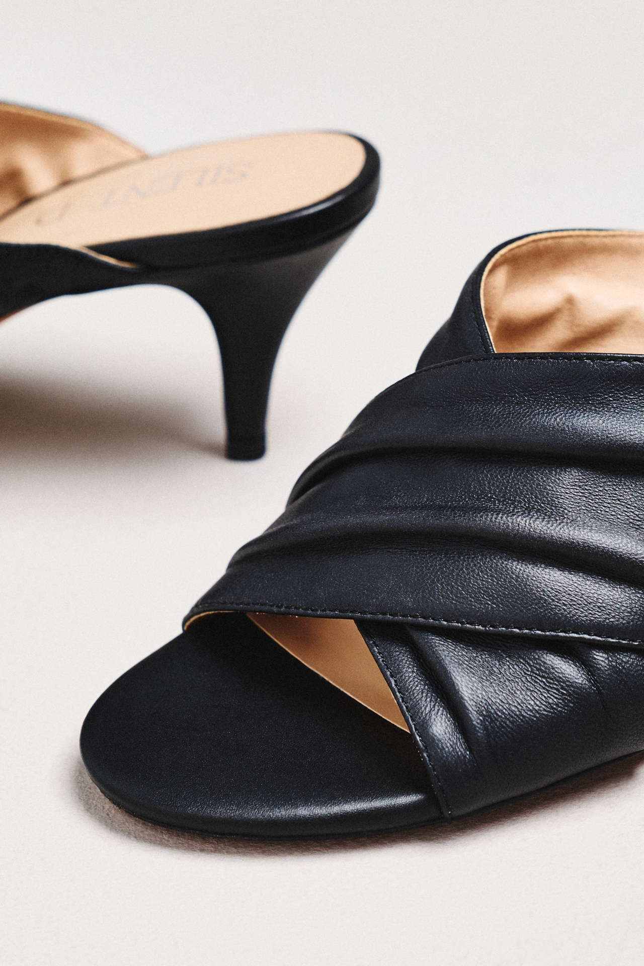 Silent D Kemmy X-Strap Mule Heels