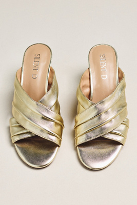 Silent D Kemmy X-strap Mule Heels In Gold