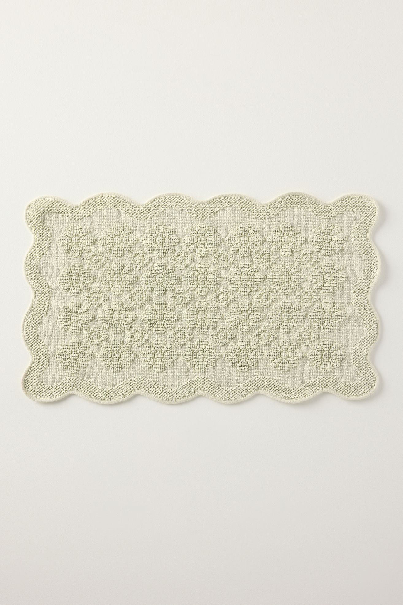 Benni Hand-Woven Floral Wavy Border Bathmat - Sage, Shaped