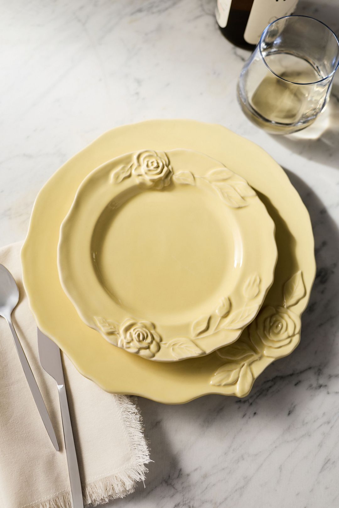 Rose Italian Earthenware Dessert Plates in Canary (Set of Four)