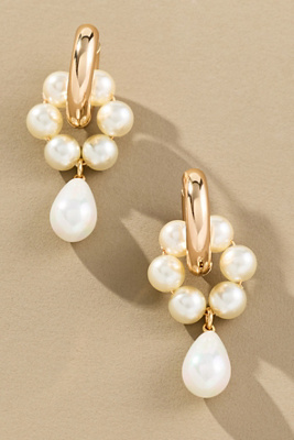By Anthropologie Multi Pearl Huggie Hoop Earrings In White