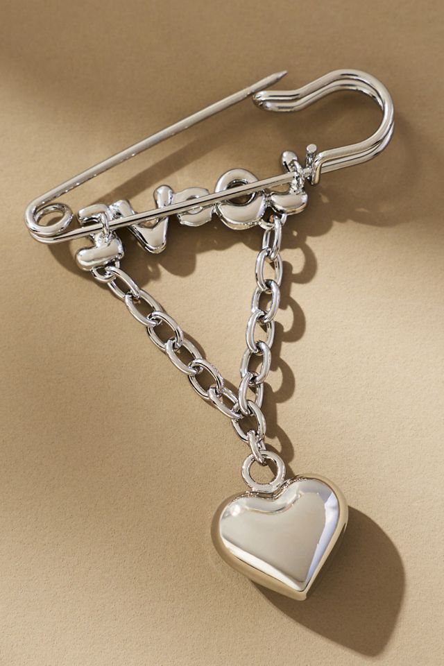 Safety Pin Heart Charm Brooch #1