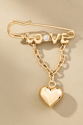 By Anthropologie Safety Pin Heart Charm Brooch In Gold