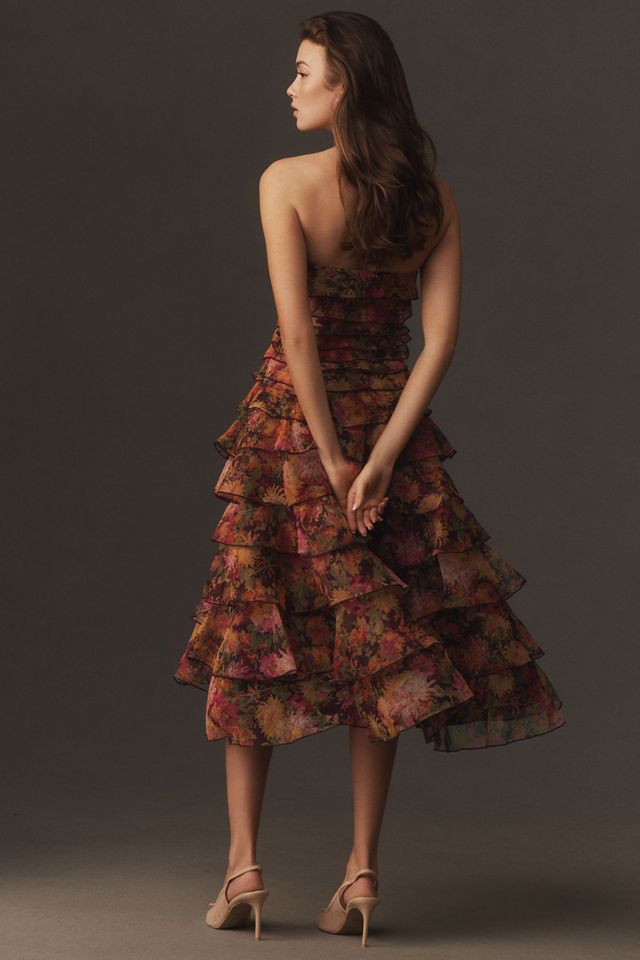 BHLDN Strapless Tiered Ruffled Midi Dress #1