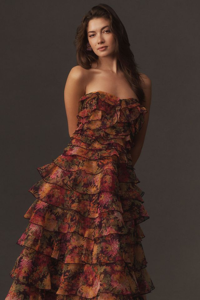 BHLDN Strapless Tiered Ruffled Midi Dress #3