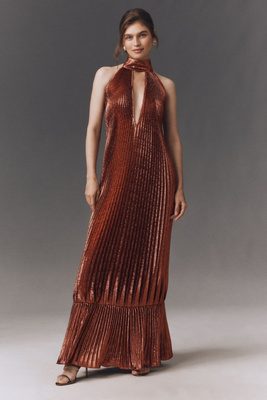 L'idée Libertie Velvet Halter Gown In Red