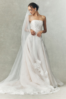 Jenny Yoo Gwendolyn Floral Chapel Veil In White