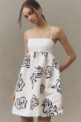 Bhldn Sleeveless Printed Babydoll Mini Dress In White