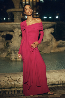 Deme By Gabriella Heloise Off-shoulder Ruched Maxi Dress In Red