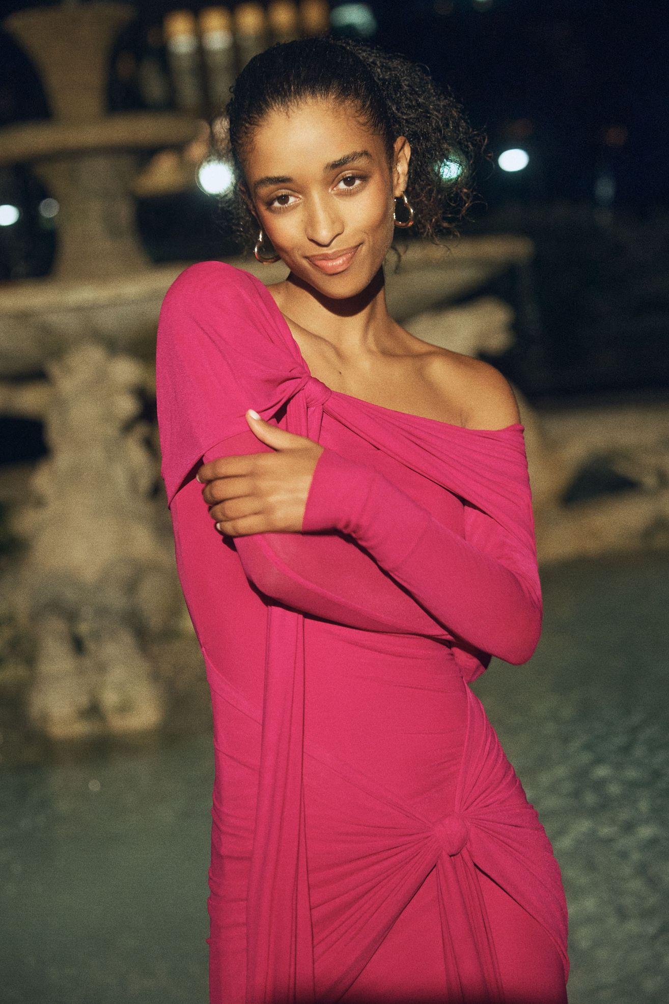 Deme by Gabriella Heloise Off-Shoulder Ruched Stretch Mesh Maxi Dress