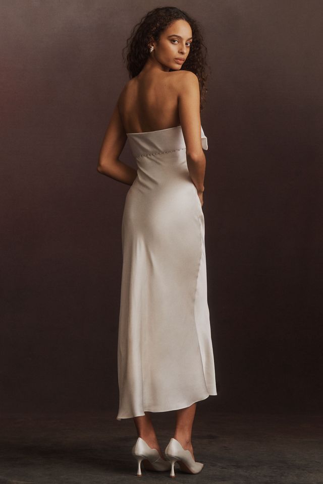BHLDN Strapless Foldover Pearl Bow Slim Midi Dress #2