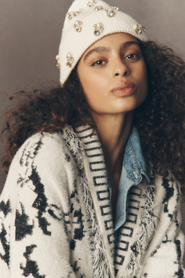 By Anthropologie Embellished Beanie In Neutral