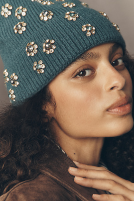 By Anthropologie Embellished Beanie In Blue
