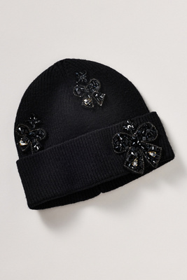 By Anthropologie Embellished Bow Charm Beanie In Black