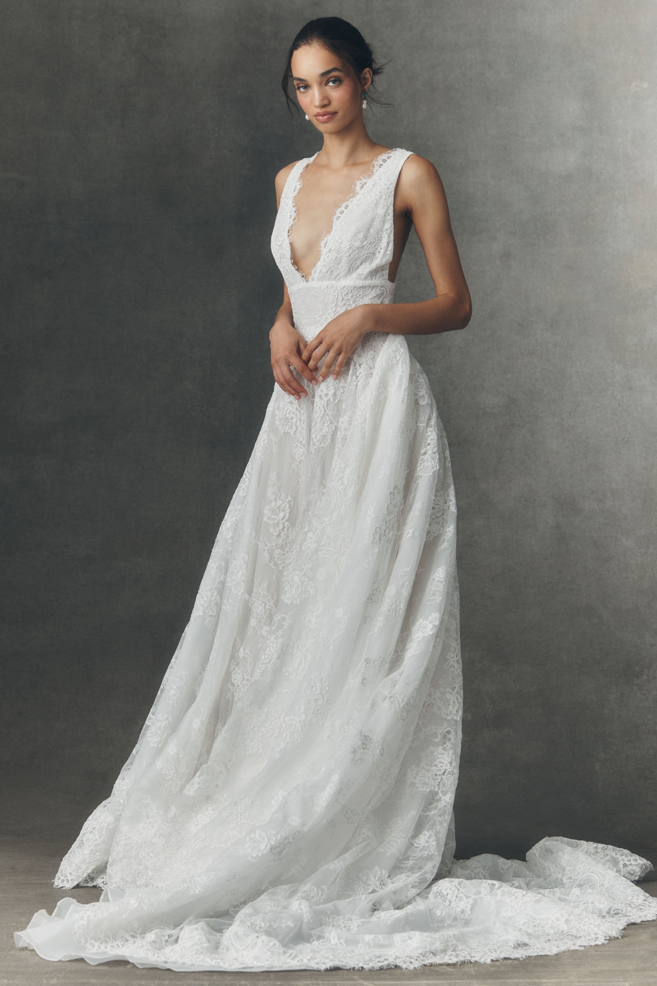 RISH Vayda V-Neck Lace A-Line Wedding Gown
