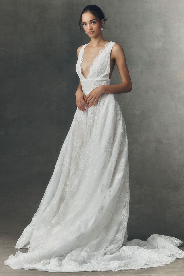 RISH Vayda V-Neck Lace A-Line Wedding Gown #3