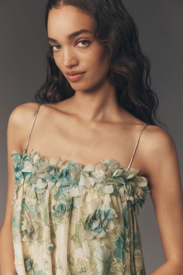BHLDN 3-D Floral High-Low Hem Dress | Anthropologie