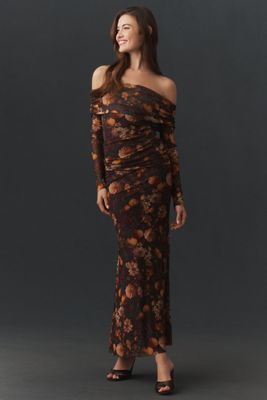 BHLDN Off-Shoulder Long-Sleeve Ruched Maxi Dress