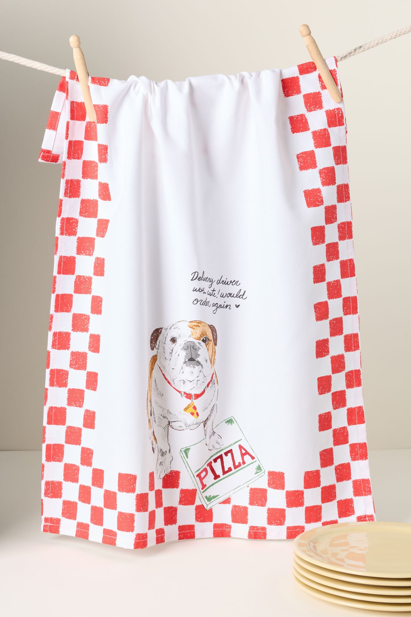 Dog Pizza Delivery Driver Dish Towel - Red, Standard, One Size