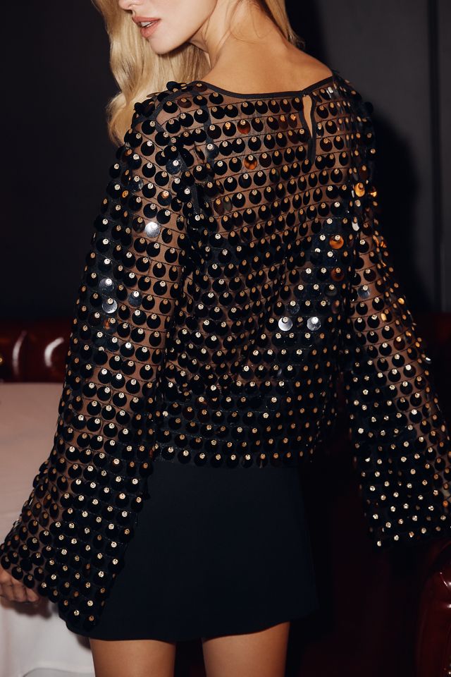 Sunday in Brooklyn Sheer Paillette Long-Sleeve Top #1