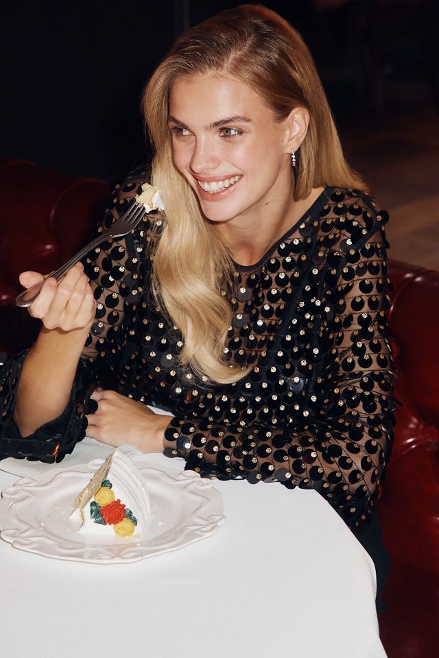 Sunday in Brooklyn Sheer Paillette Long-Sleeve Top #2
