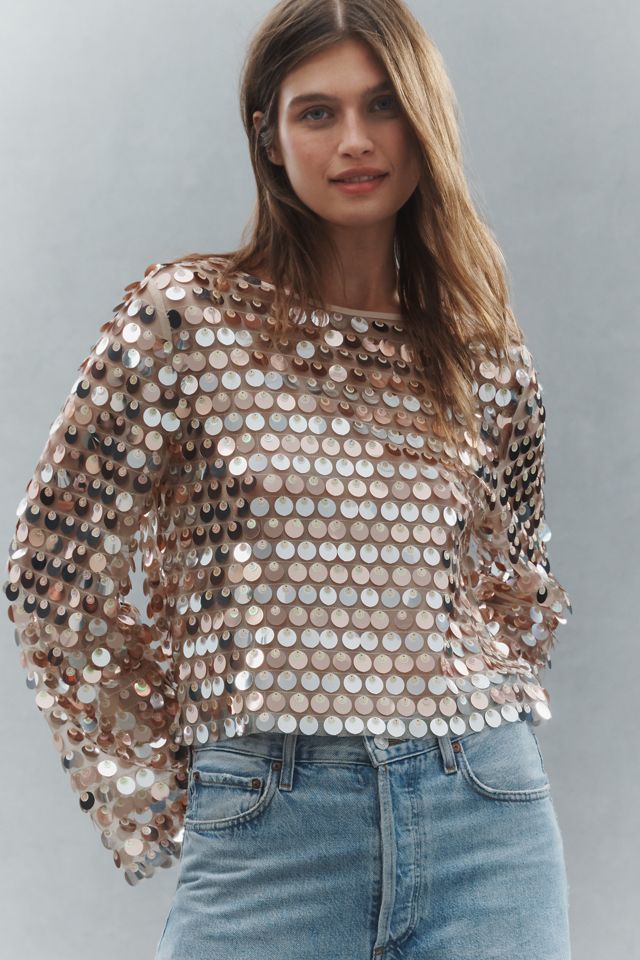 Sunday in Brooklyn Sheer Paillette Long-Sleeve Top #1